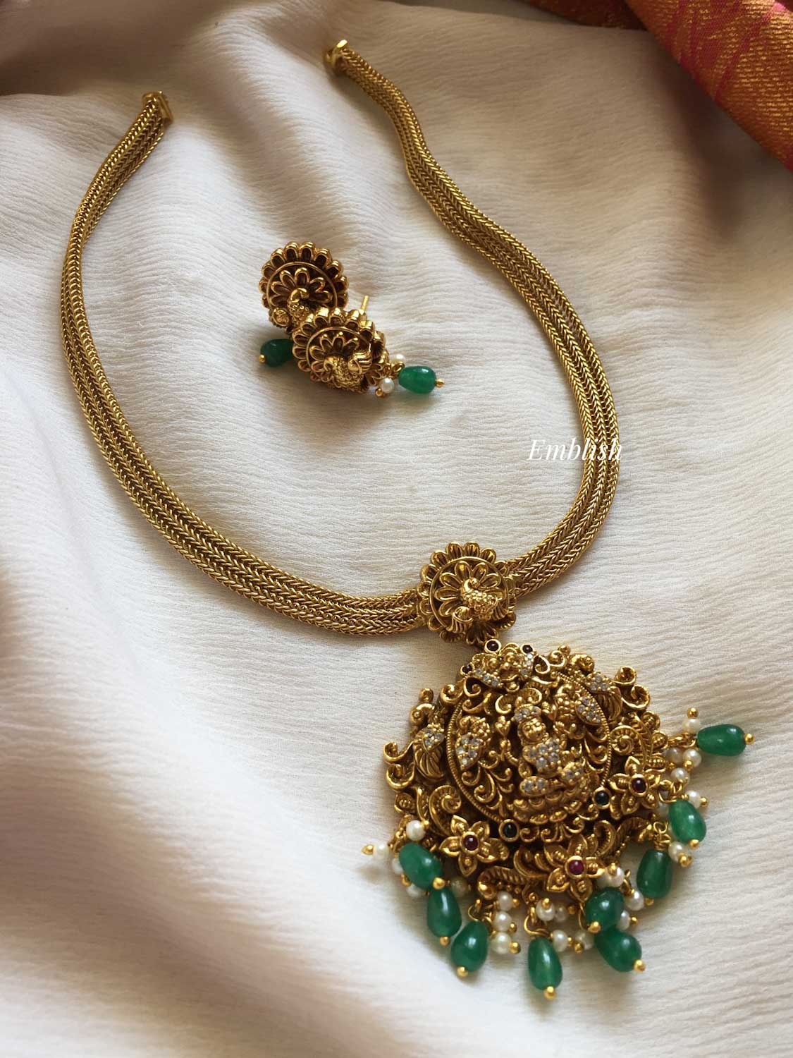 Antique Lakshmi with double peacock Pendant Set